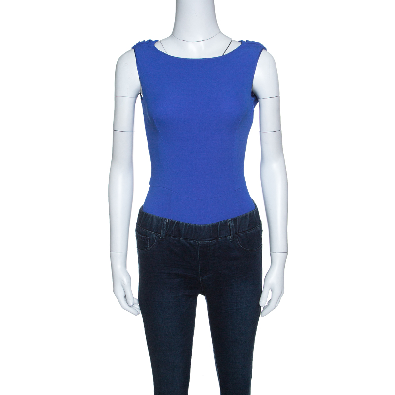 Pre Owned Dior Royal Blue Silk Cowl Back Detail Sleeveless Body Suit S