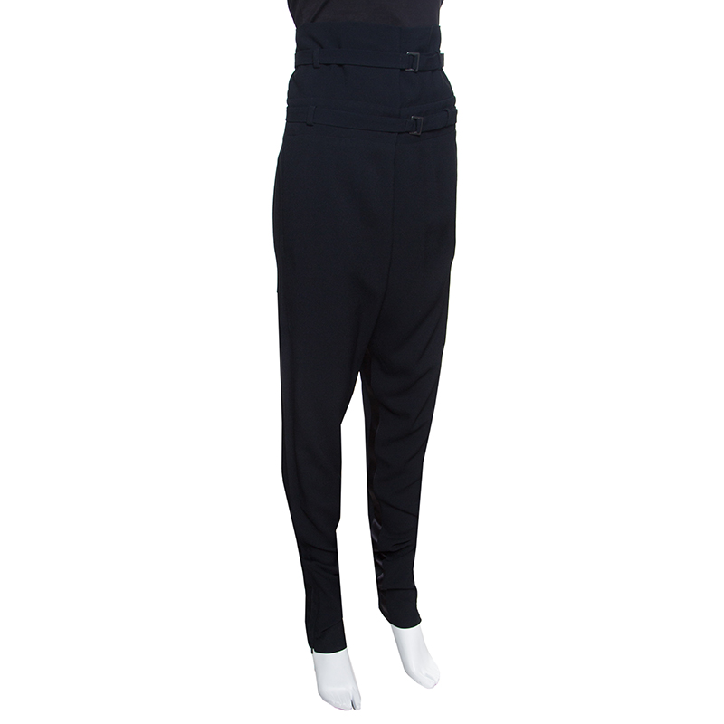 

Dior Black Crepe Silk Trim High Waist Fold Over Pants