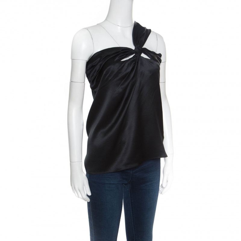 

Dior Black Silk Satin Draped One Shoulder Top