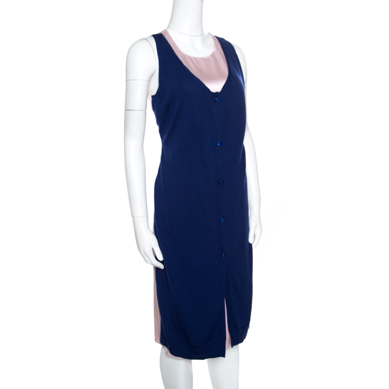 

Dior Pink and Blue Faux Cardigan Layered Sleeveless Dress