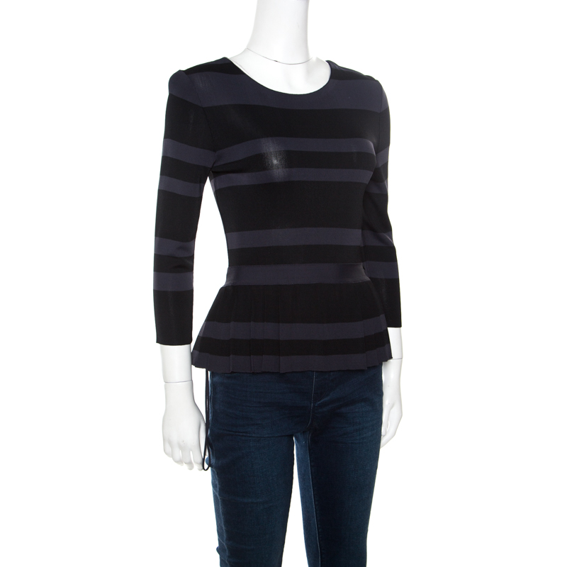 

Dior Grey and Black Striped Knit Long Sleeve Peplum Top
