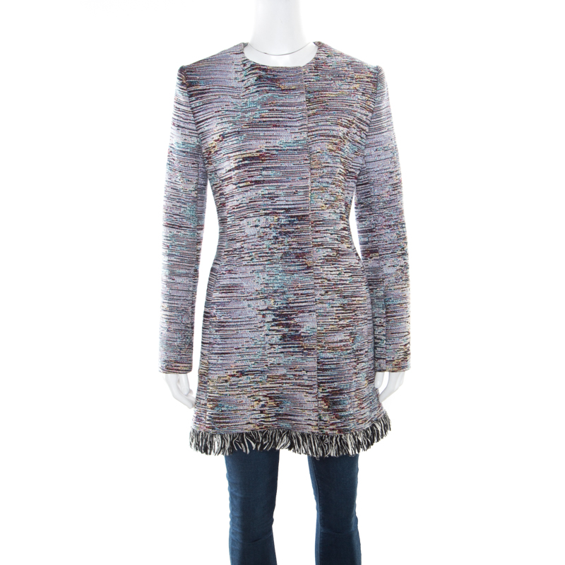 Dior Multicolor Cotton Textured Frayed Hem Dress Coat L