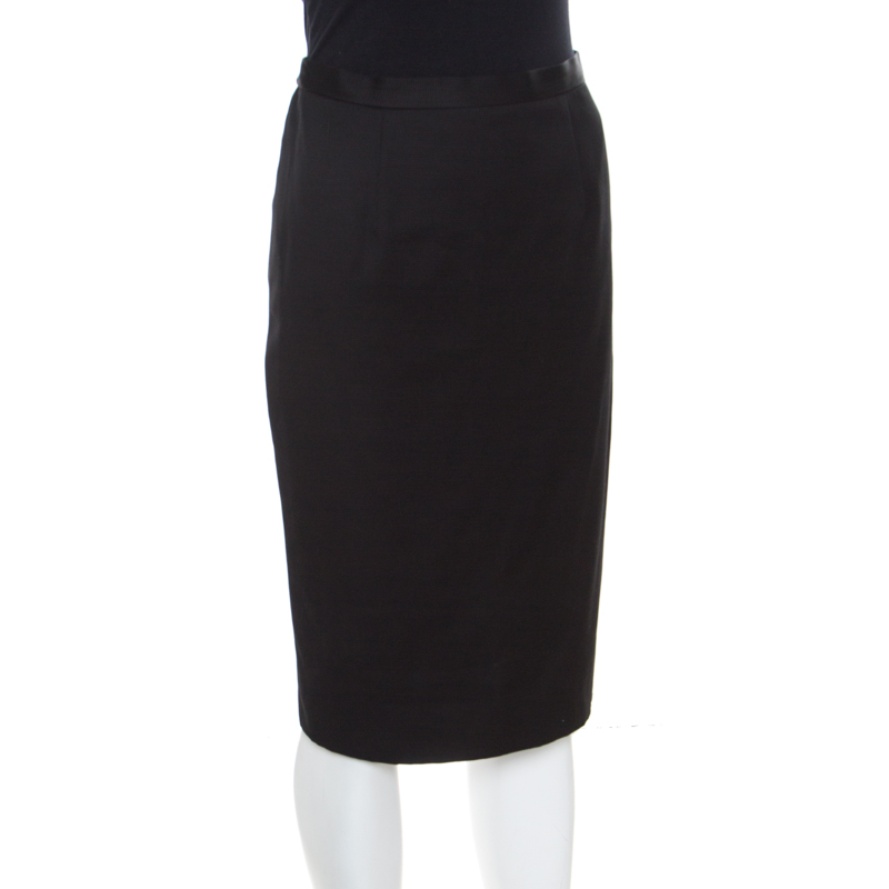 Pre-owned Dior Christian  Black Textured Woven Cotton Pencil Skirt M