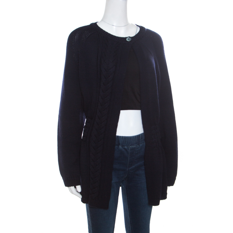 

Dior Navy Blue Chunky Cable knit Open Front Cardigan