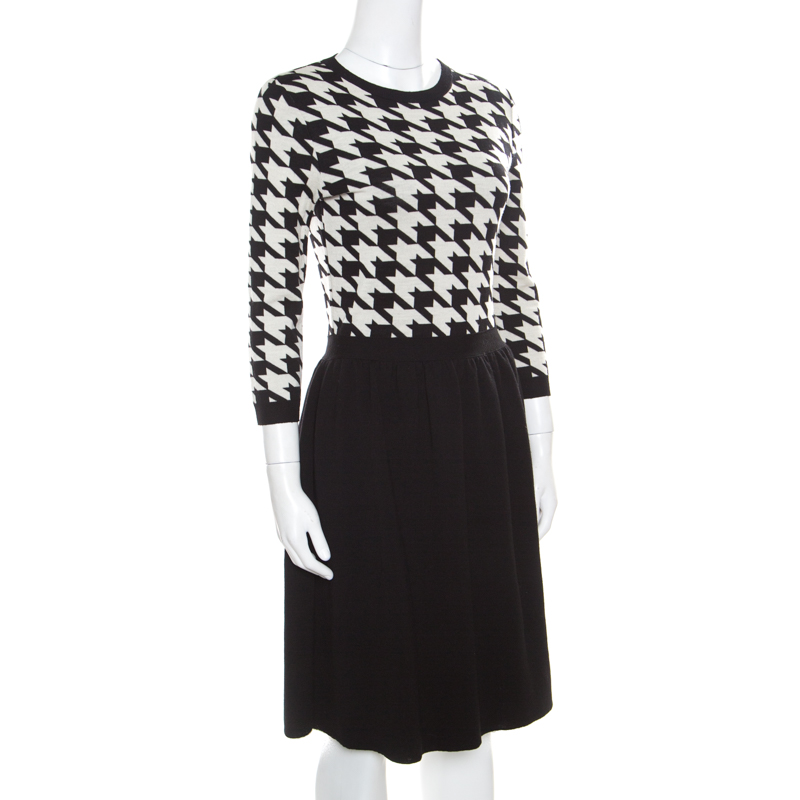 

Dior Monochrome Houndstooth Paneled Wool Dress, Black