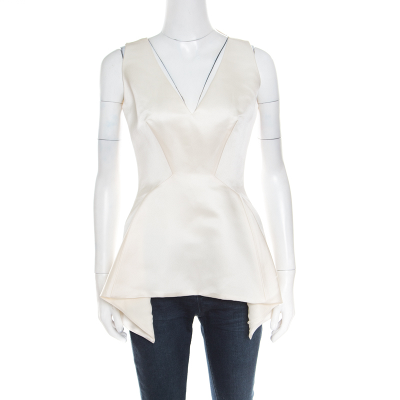 Dior Cream Satin Sleeveless Asymmetric Peplum Top S