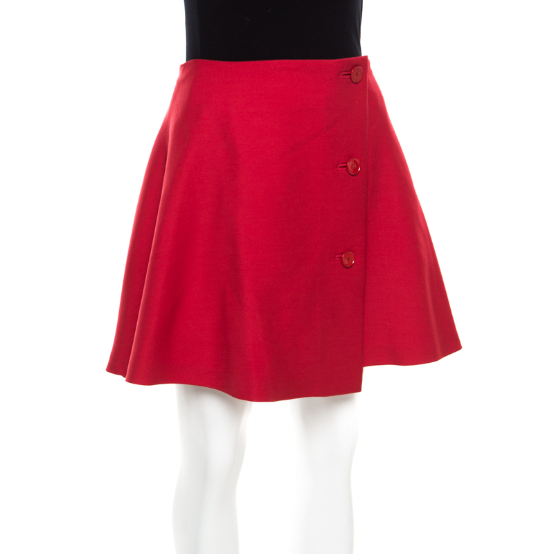 

Dior Red Wool Pleated Wrap Mini Skirt