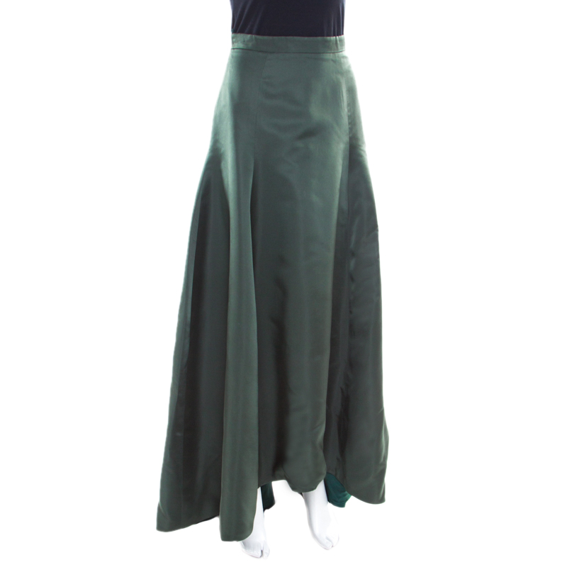

Dior Bottle Green Silk Satin Flared High Waist Maxi Skirt