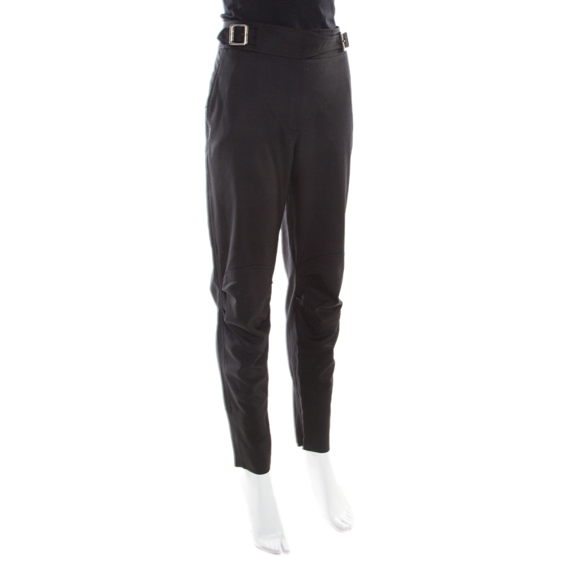 Dior Black Wool Wrap Buckle Detail Trousers