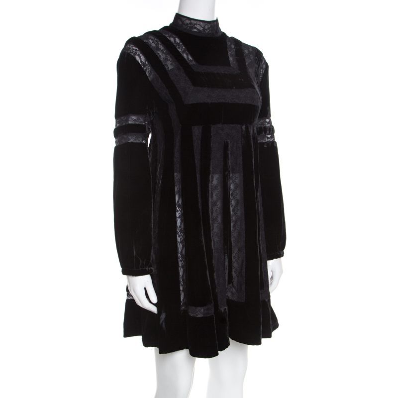 

Dior Black Velvet and Lace Paneled Mini Dress