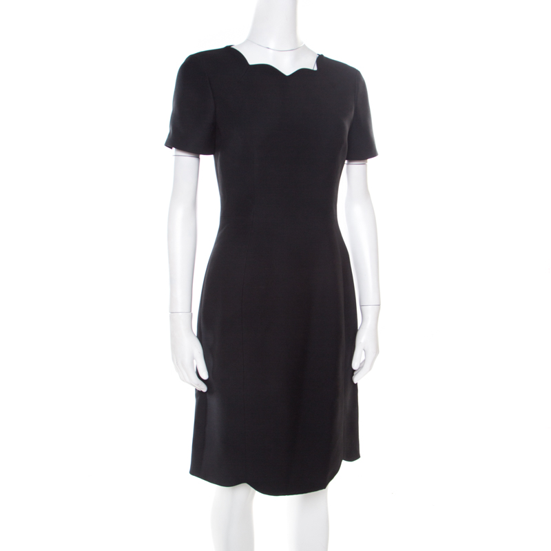 

Christian Dior Black Silk Wool Scalloped Sheath Dress