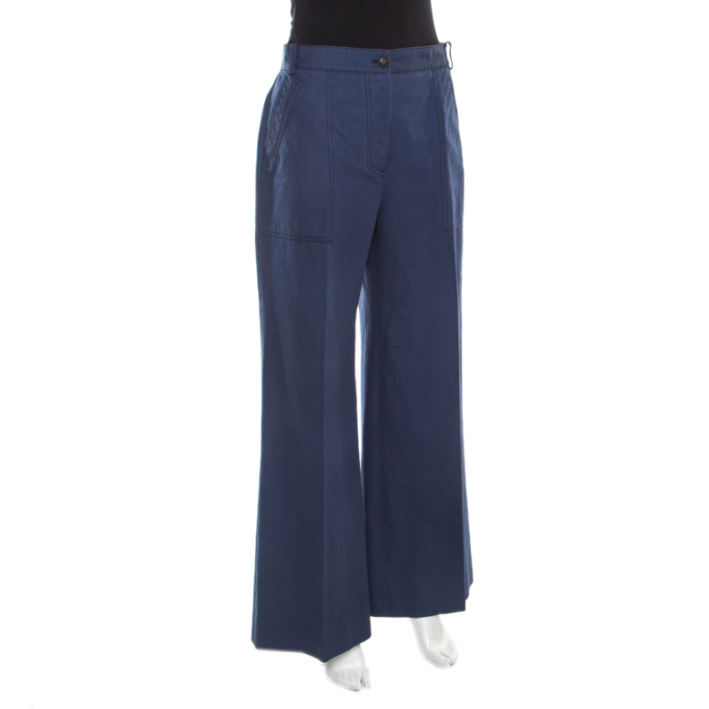 

Dior Dark Blue Cotton High Waist Flared Pants