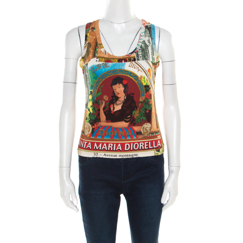 Pre Owned Christian Dior Multicolor Printed Cotton Jersey Tank Top L