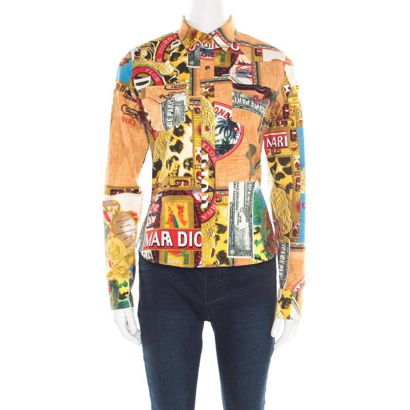 Christian Dior Multicolor Print Cotton Button Front Shirt M