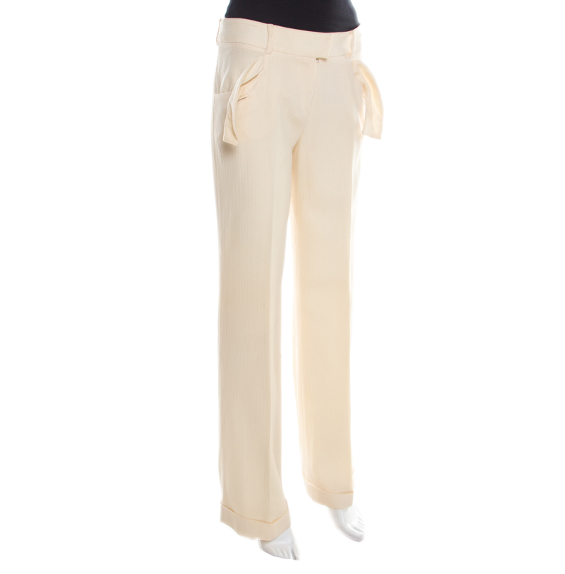 

Dior Cream Wool Straight Fit Trousers