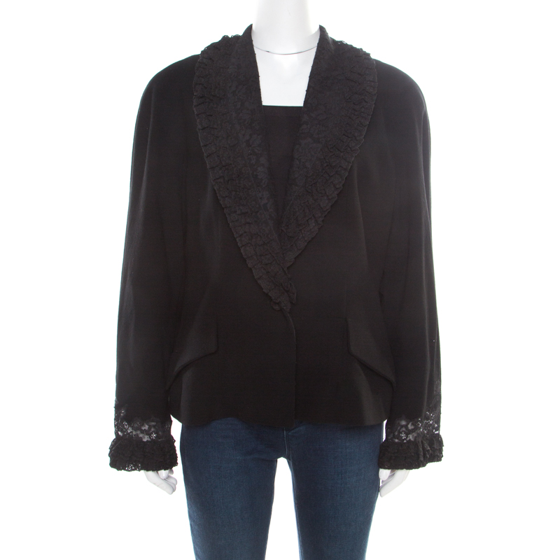 

Dior Boutique Black Wool Ruffled Lace Collar and Cuff Detail Jacket