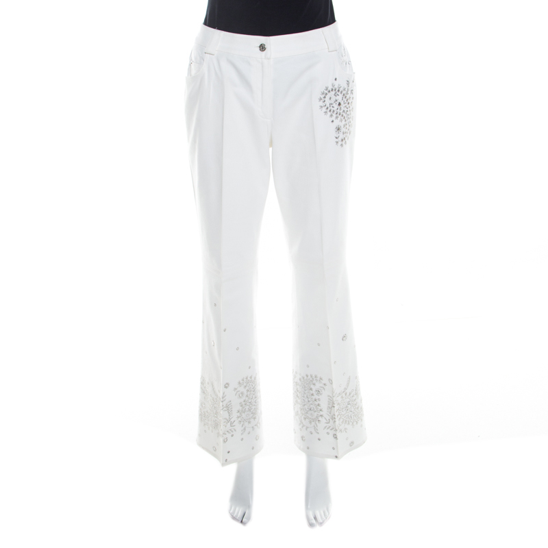 

Dior White Cotton Paisley Sequin Embroidered Flared Jeans L