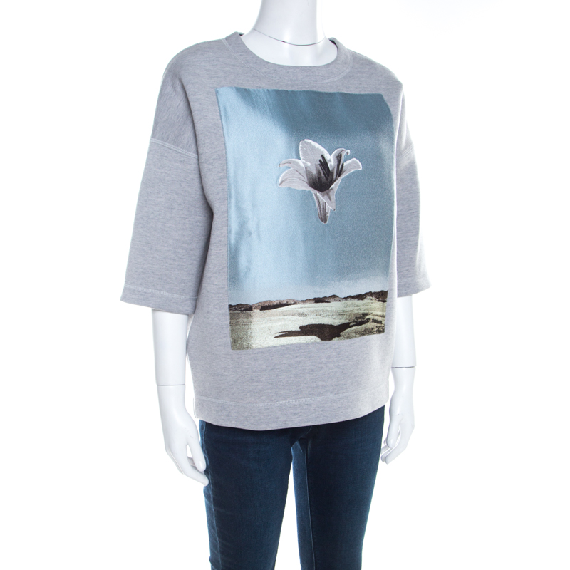 

Dior Grey Neoprene Floral Embroidered Short Sleeve Oversized Jumper