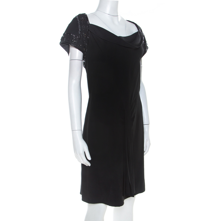 

Christian Dior Boutique Black Embellished Cowl Neck Draped Shift Dress