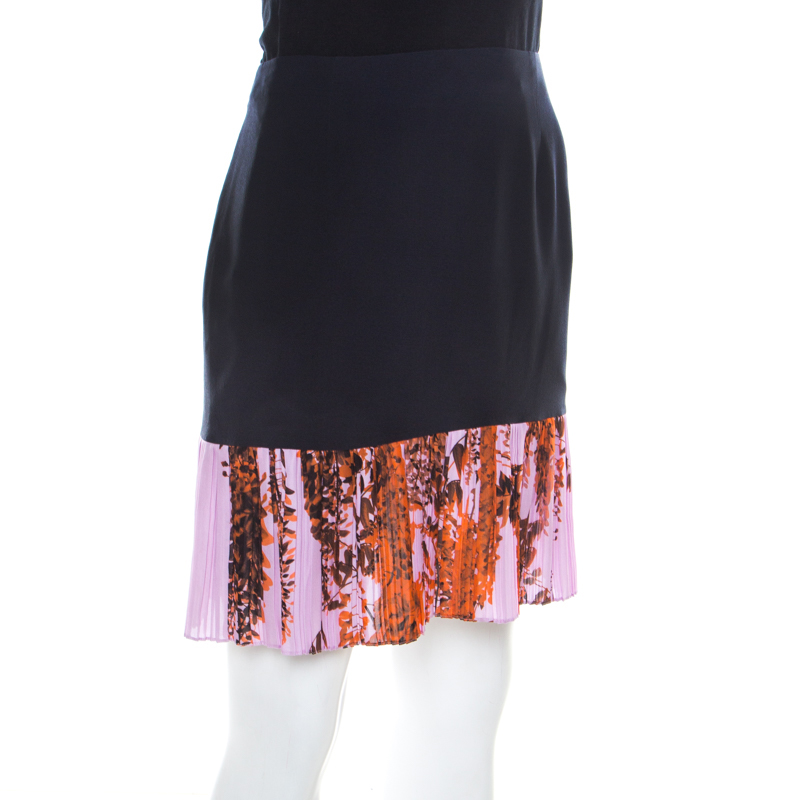 

Dior Navy Blue and Lilac Floral Printed Silk Pleated Detail Mini Skirt