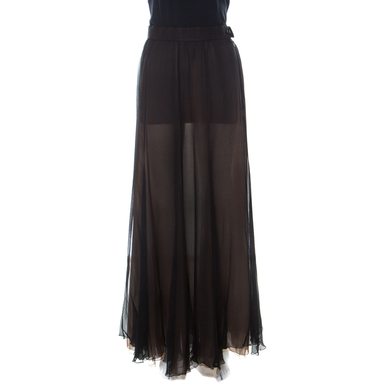 Christian Dior Vintage Black Chiffon Silk Layered Maxi Skirt L Dior | TLC