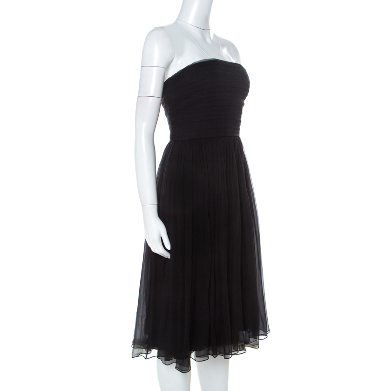 

Dior Black Chiffon Silk Strapless Gathered Dress