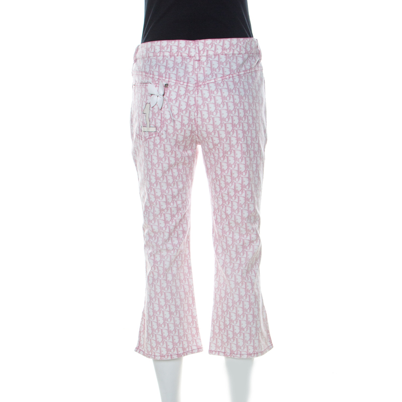 Dior Pink Monogram Denim Embellished Detail Cropped Pants L Dior | The  Luxury Closet