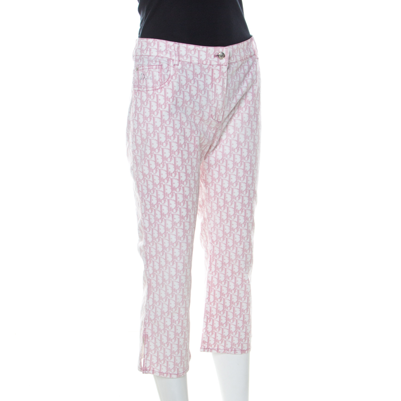 Christian Dior monogram cherry blossom pants Pink White Cotton ref306661   Joli Closet