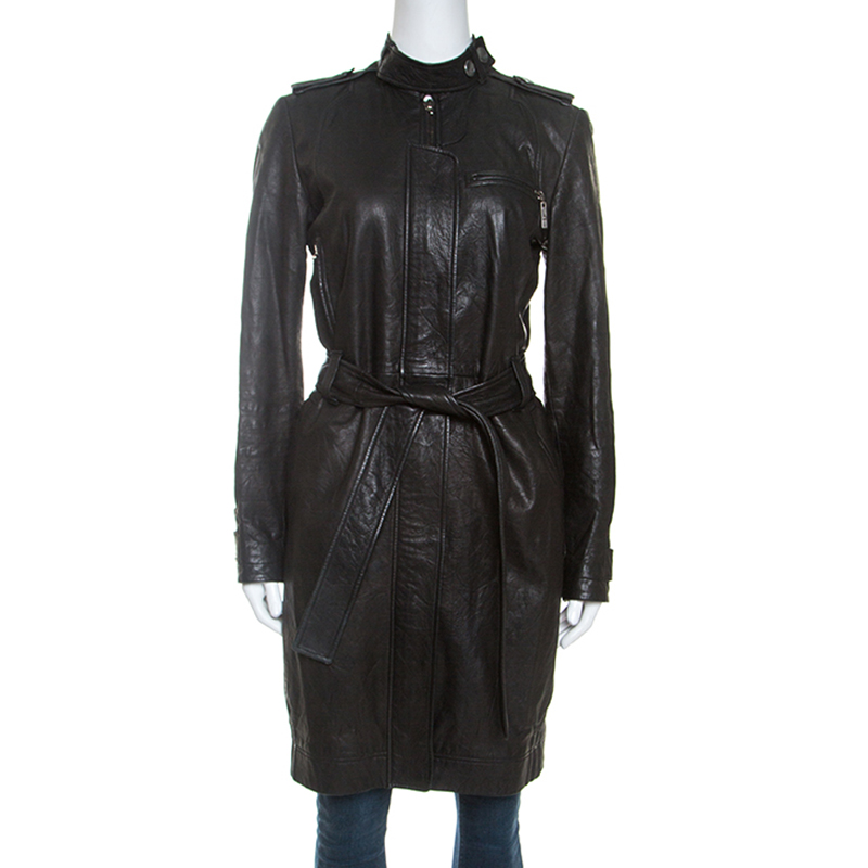 Dior Black Lambskin Belted Long Coat S