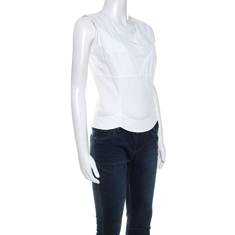 

Dior White Cotton Scallop Detail Sleeveless Top