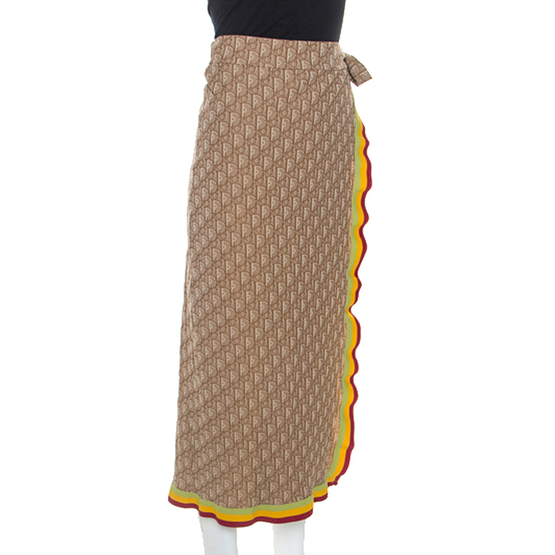 

Dior Brown Stretch Knit Diorissimo Print Wrap Skirt