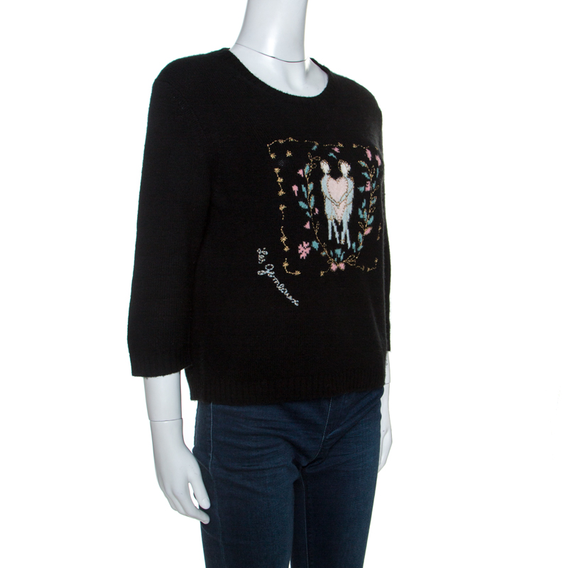 

Christian Dior Black Cashmere Embroidered Detail Sweater