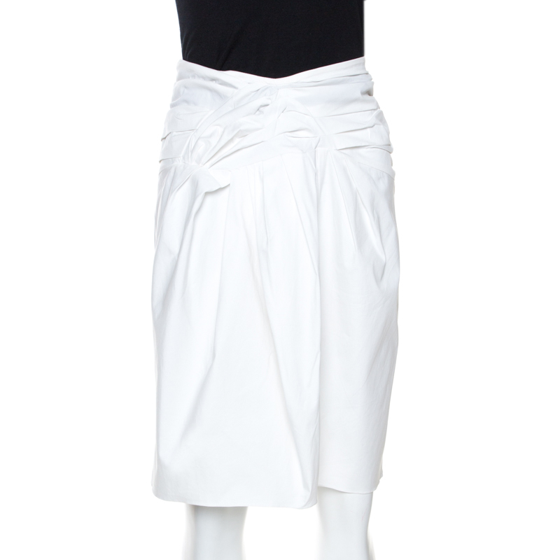 Pre-owned Dior Christian  Boutique White Cotton Bow Detail Skirt S