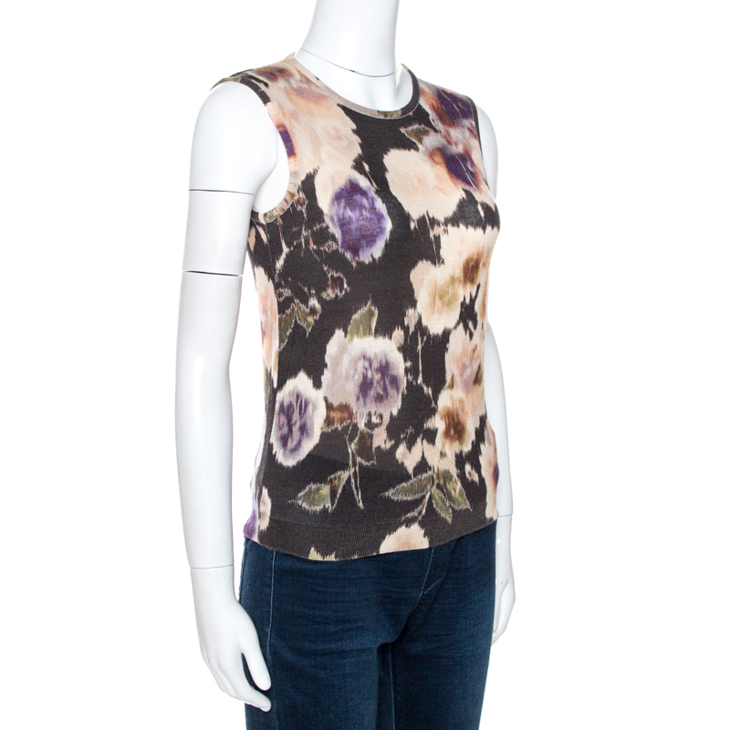 

Dior Multicolor Floral Print Wool Silk Knit Sleeveless Top