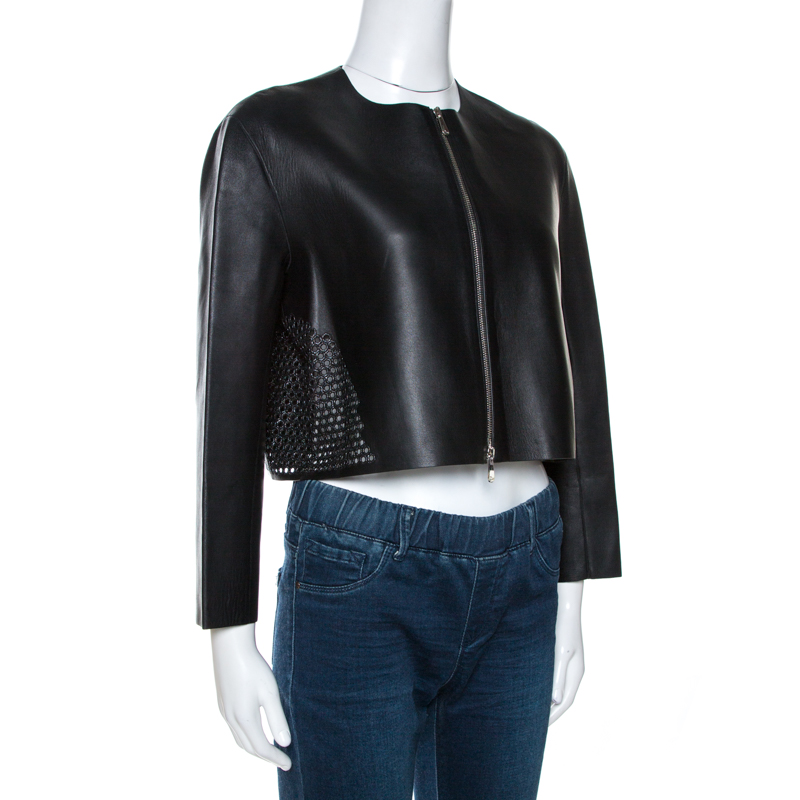 

Dior Black Lamb Leather Laser Cut Detail Jacket