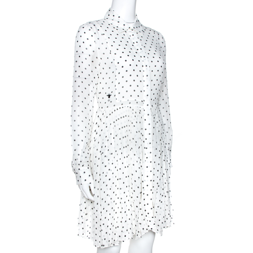 

Dior White & Black Silk Polka Dot Pleated Dress