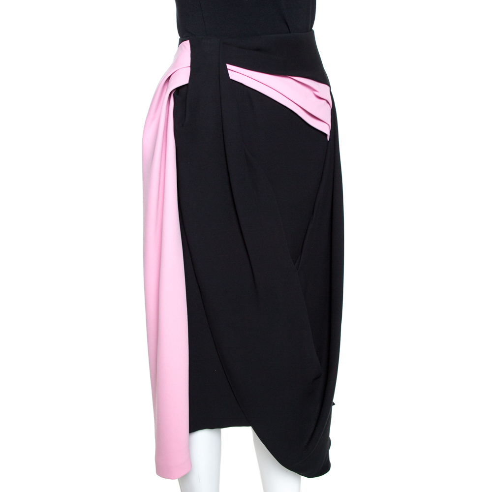 

Dior Colorblock Silk and Wool Draped Asymmetric Midi Skirt, Black