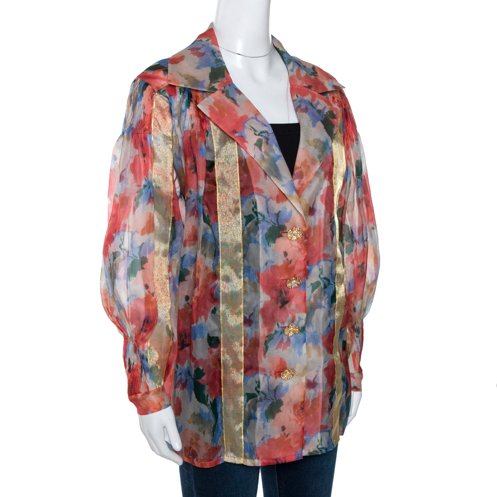 

Christian Dior Boutique Multicolor Floral Print Silk Oversized Blouse