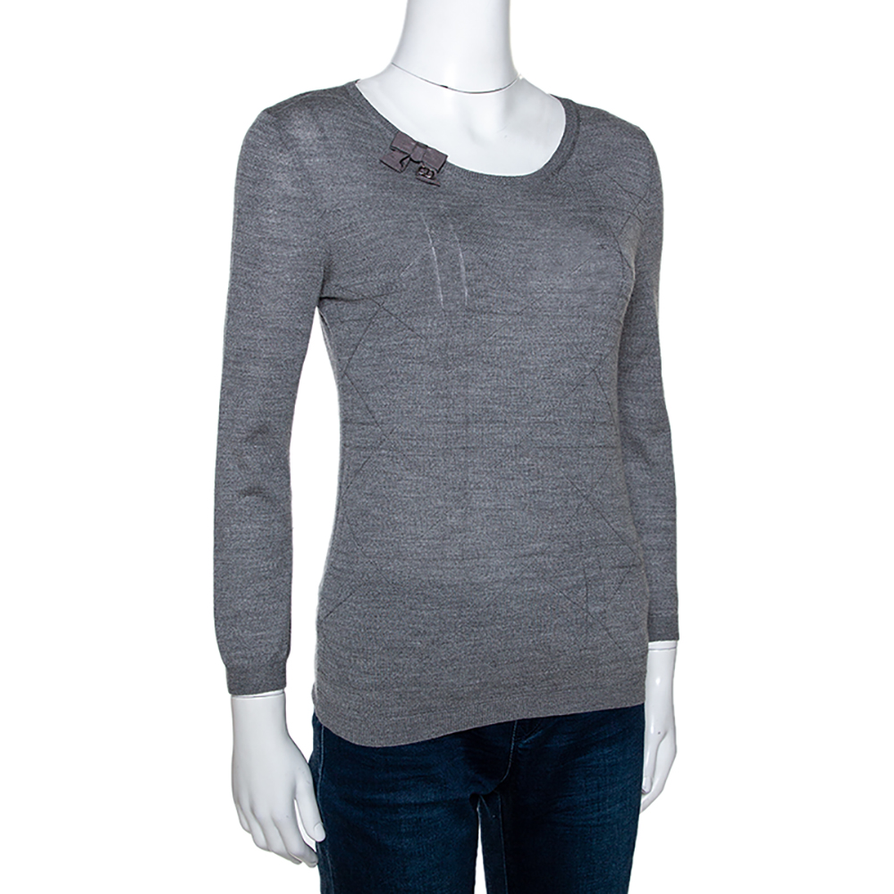 

Dior Grey Rib Knit Wool Bow Detail Sweater Top