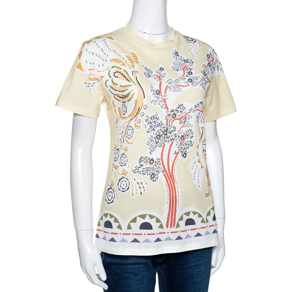 

Dior Cream Printed Cotton Linen Crew Neck T-Shirt