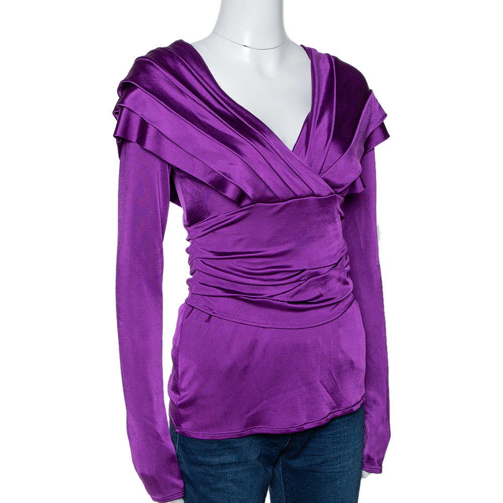 

Christian Dior Jersey Pleated Crossover Long Sleeve Top, Purple