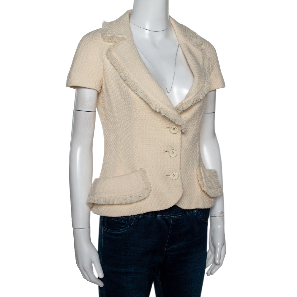 

Dior Cream Wool Fringed Edge Detail Jacket