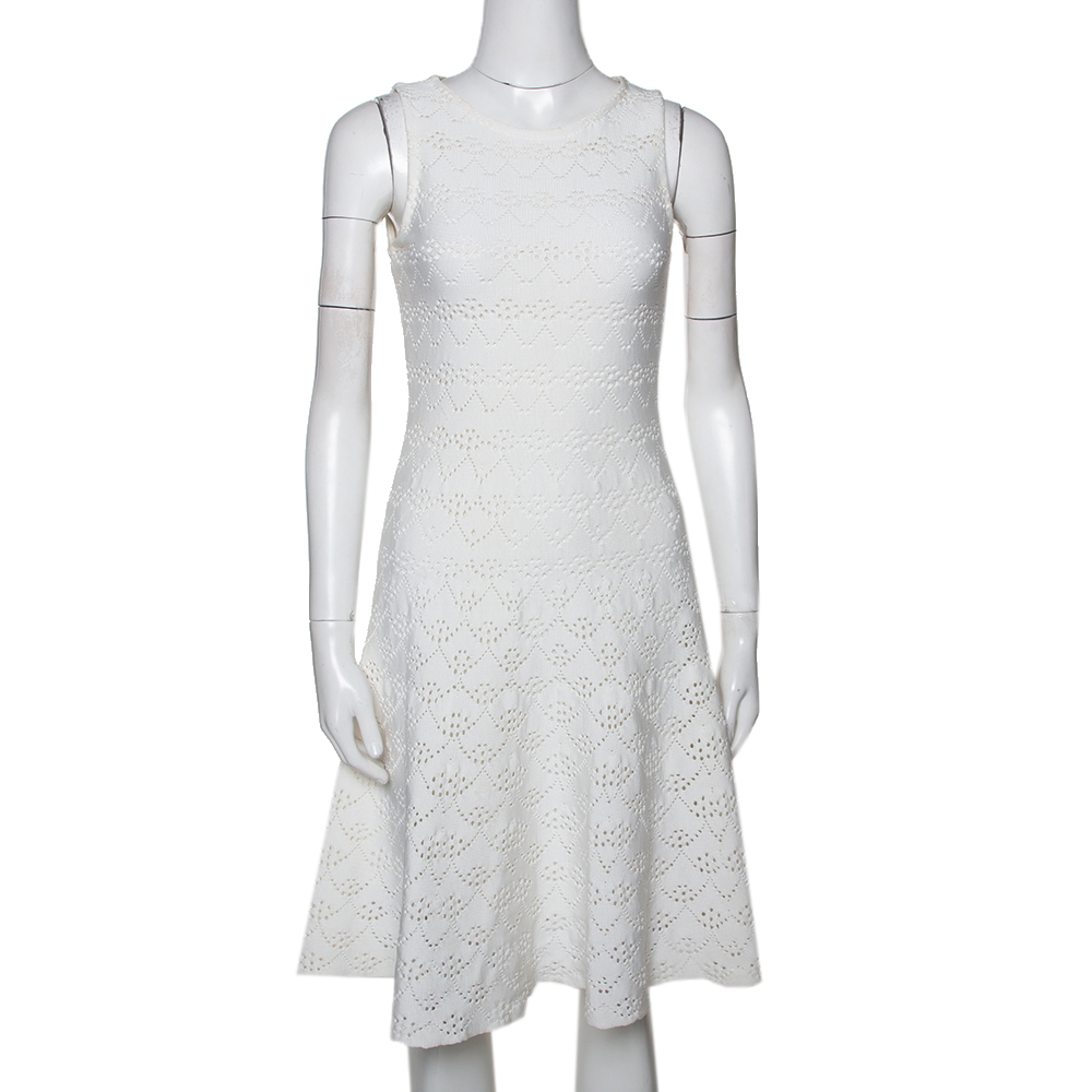 Pre Owned Dior Ivory Cotton Pointelle Knit Sleeveless A Line Dress S