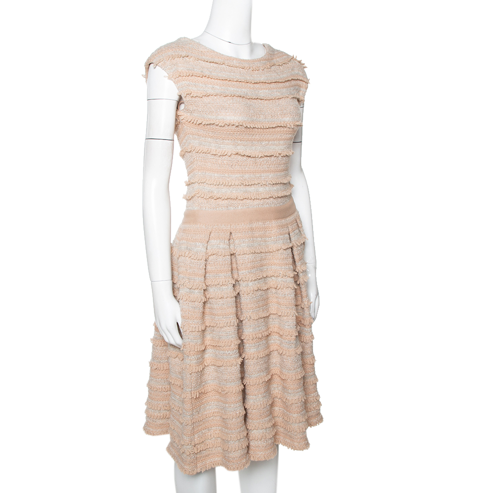 

Dior Peach Wool & Cashmere Blend Boucle Tweed Flared Dress, Beige