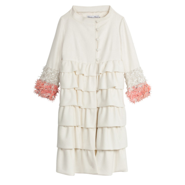 Christian Dior Cream Ruffled Embellished Sleeve Coat M