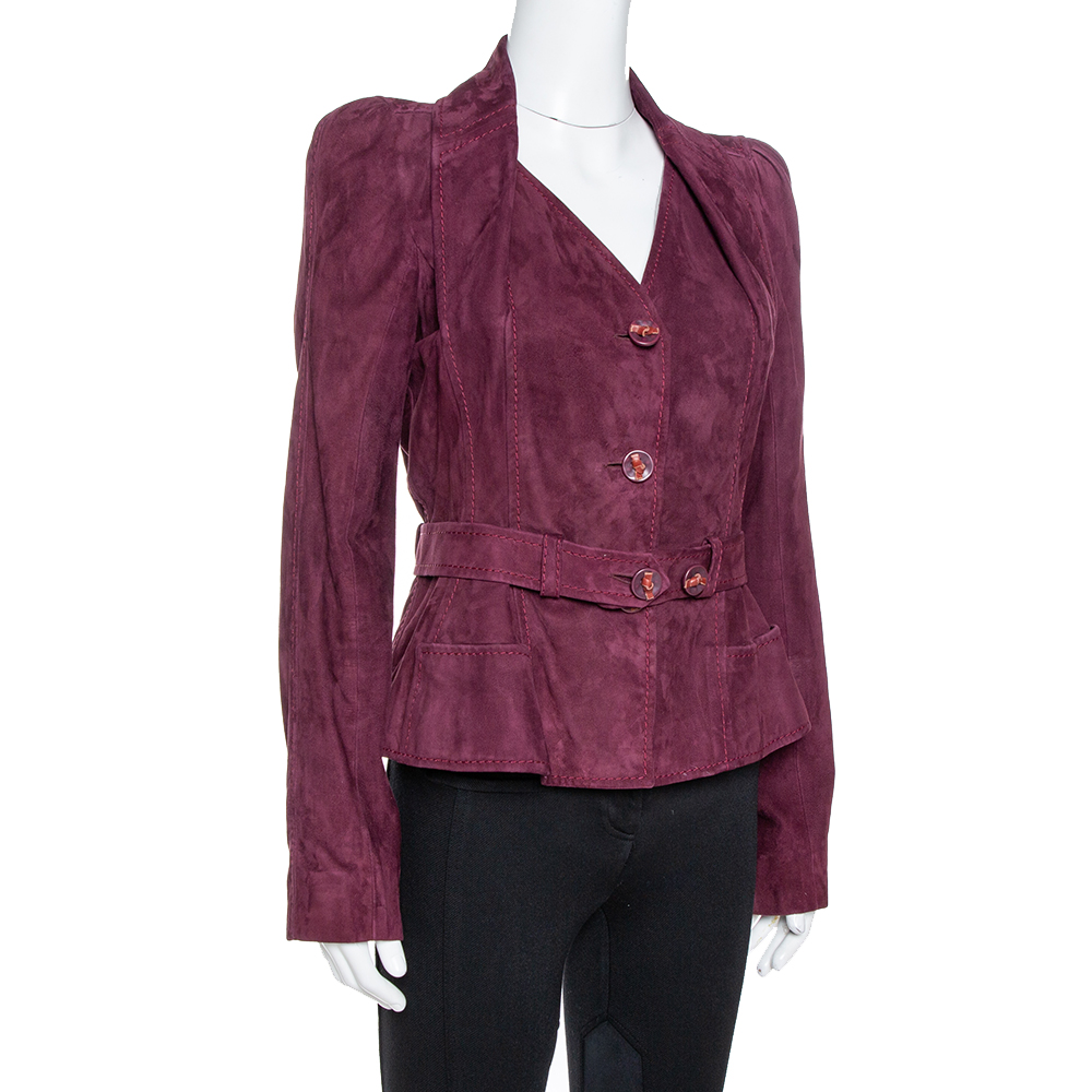 

Dior Burgundy Suede Belted Button Front Jacket, Yellow