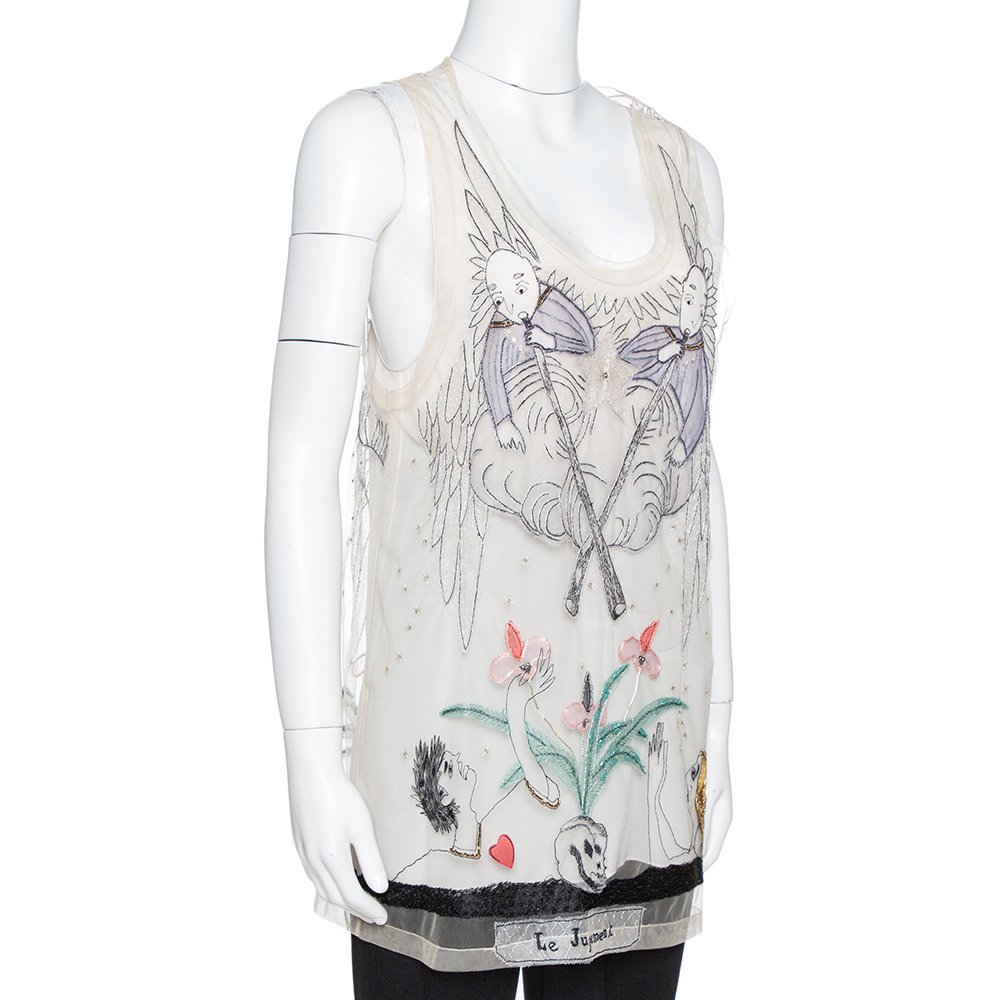 

Dior Cream Le Jugement Embroidered Tulle Sleeveless Top