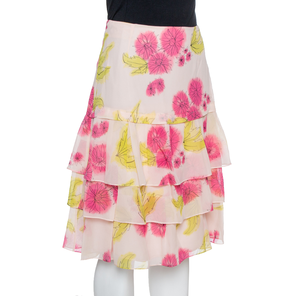 

Dior Pink Floral Print Silk Tiered Skirt