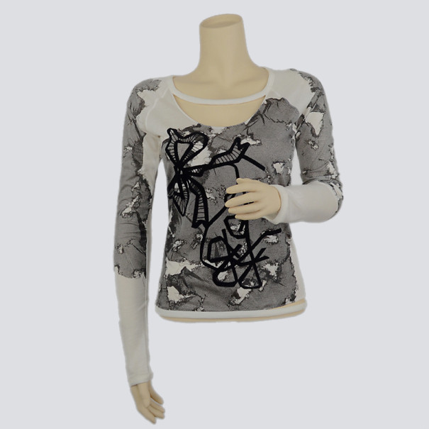 Pre Owned Christian Dior Black and White Long Sleeve Cut-out T-Shirt S