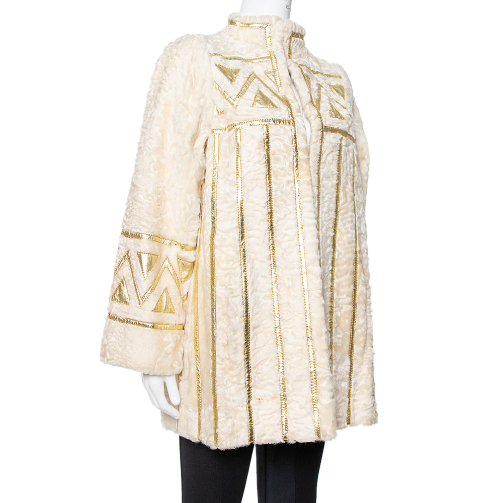 

Dior Vintage Cream Fur Gold Paneled Coat